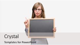  Presentation with young child brain development - Audience pleasing theme consisting of chalkboard planning - young blonde child holding blackboard backdrop and a light gray colored foreground