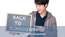  Presentation with finger point - Presentation featuring chalkboard with back to scholl background and a ocean colored foreground