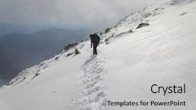  Presentation with mountain climbing - Cool new slide set with climbing a snowy mountain backdrop and a light gray colored foreground