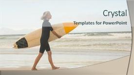  Presentation with challenge - PPT theme with challenge skill - side view of woman walking background and a sky blue colored foreground