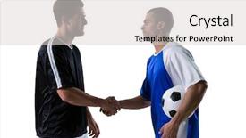  Presentation with peace education two smiley hands - Amazing PPT theme having challenge skill - two football players shaking hands backdrop and a light gray colored foreground