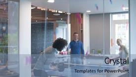  Presentation with young business people - Theme featuring challenge tournament - group of young startup business background and a seafoam green colored foreground