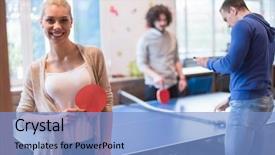  Presentation with ping pong - Theme consisting of challenge tournament - group of young startup business background and a light blue colored foreground