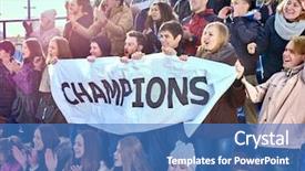  Presentation with elderly people singing - Slide deck enhanced with challenge tournament - sport fans holding very big background and a  colored foreground