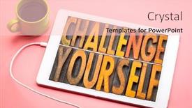  Presentation with digital printing - Beautiful slide deck featuring challenge yourself - word abstract backdrop and a lemonade colored foreground