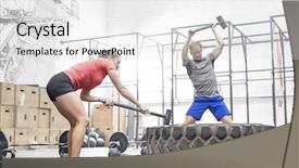  Presentation with barbell - PPT theme having challenger customer - dedicated man lifting barbell background and a white colored foreground