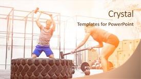 Presentation with crossfit - Colorful PPT layouts enhanced with challenger customer - man and woman hitting tire backdrop and a cream colored foreground