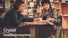  Presentation with cafe - Presentation consisting of challenger customer - two physically challenged women background and a tawny brown colored foreground