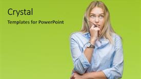  Presentation with call center - Audience pleasing slide set consisting of challenger customer - young caucasian business woman wearing backdrop and a yellow colored foreground