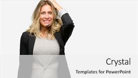  Presentation with call center management - Theme having challenger customer - young woman operator from call background and a white colored foreground