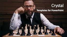  Presentation with chess in play - Presentation theme with challenges figures chhallenge - pensive chess player thinking background and a  colored foreground