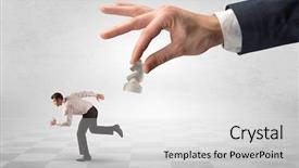  Presentation with frail - Cool new presentation with challenges figures chhallenge - small frail businessman with suitcase backdrop and a light gray colored foreground