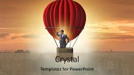  Presentation with challenge - Audience pleasing theme consisting of challenges opportunities - businessman flying on balloon backdrop and a coral colored foreground