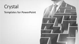  Presentation with maze - Beautiful theme featuring challenges opportunities - young businessman in suit standing backdrop and a white colored foreground
