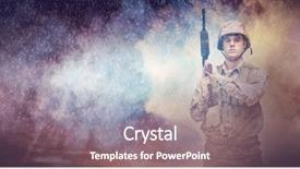  Presentation with wooden cross against the sky - PPT theme enhanced with challenging authority - cloudy sky landscape against military background and a  colored foreground