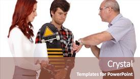  Presentation with father and son - Presentation theme enhanced with challenging authority - strict father with belt punishes background and a tawny brown colored foreground