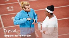  Presentation with train the trainer - PPT theme having challenging authority - young professional sports trainer consulting background and a coral colored foreground