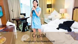  Presentation with room cleaning - Colorful PPT theme enhanced with chambermaid cleaning in asian hotel backdrop and a coral colored foreground