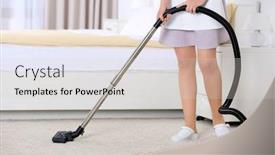  Presentation with room cleaning - Audience pleasing slides consisting of chambermaid cleaning room with vacuum cleaner backdrop and a light gray colored foreground