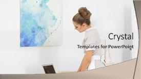  Presentation with cleaning service - PPT theme enhanced with chambermaid cleaning table from dust background and a light gray colored foreground
