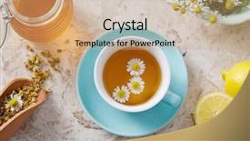  Presentation with tea cup - Slide deck with chamomile flowers and chamomile tea background and a coral colored foreground