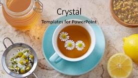  Presentation with cup of lemon tea - Colorful PPT theme enhanced with chamomile flowers and chamomile tea backdrop and a coral colored foreground