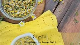  Presentation with porcelain - PPT layouts having chamomile-flowers-in-porcelain-pestle background and a yellow colored foreground