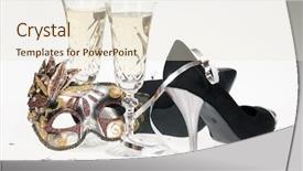  Presentation with masquerade mask - Amazing slides having champagne and high heel shoes backdrop and a lemonade colored foreground