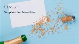  Presentation with birthday greetings - Slide deck having champagne bottle blank card and sweets holiday template christmas birthday or valentines'day over blue background top view with space for your greetings background and a light blue colored foreground