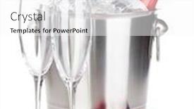  Presentation with decor - Theme consisting of champagne bottle in ice bucket two empty glasses and christmas decor isolated on white background background and a white colored foreground