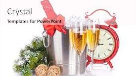  Presentation with fir tree - Colorful slides enhanced with champagne christmas clock and fir tree isolated on white background backdrop and a sky blue colored foreground