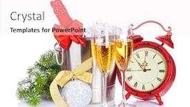  Presentation with fir tree - Presentation design featuring champagne christmas clock and fir tree isolated on white background background and a white colored foreground