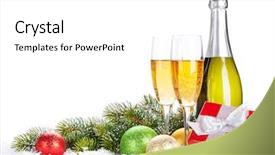  Presentation with snow tree - PPT layouts consisting of two pine trees isolated - champagne christmas decor and gift background and a white colored foreground