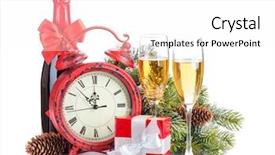  Presentation with fir tree - Colorful PPT theme enhanced with champagne christmas gift clock and fir tree isolated on white background backdrop and a white colored foreground