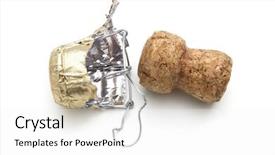  Presentation with bulletin board cork framed - Slide deck consisting of champagne cork on white background background and a white colored foreground