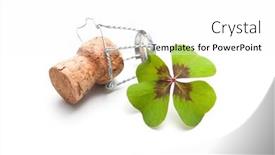  Presentation with four leaf clover - Presentation with champagne cork with a four leaf clover isolated on white background and a white colored foreground