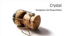  Presentation with cork - PPT theme consisting of champagne cork with golden wire background and a  colored foreground