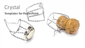  Presentation with wires - Slide set consisting of champagne cork with metal wires background and a white colored foreground