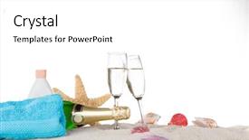  Presentation with flutes - Beautiful PPT theme featuring champagne flutes on sunny beach backdrop and a  colored foreground