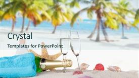  Presentation with flutes - Presentation theme consisting of champagne flutes on sunny beach background and a  colored foreground