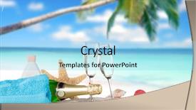  Presentation with flutes - Presentation design with champagne flutes on sunny beach background and a light blue colored foreground