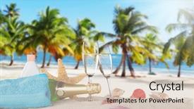  Presentation with flutes - Amazing presentation design having champagne flutes on sunny beach backdrop and a  colored foreground