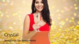  Presentation with christmas holidays - Slide set featuring champagne glass over gold background and a yellow colored foreground