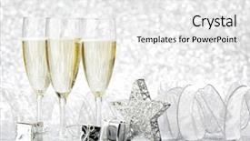  Presentation with silver christmas - Audience pleasing PPT theme consisting of champagne glasses and christmas decoration on silver bokeh background backdrop and a white colored foreground