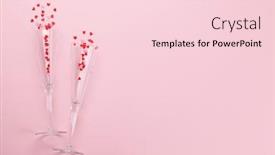  Presentation with birthday greetings - Cool new theme with champagne glasses and heart shaped sweets holiday template christmas birthday or valentines'day over pink background top view with space for your greetings flat lay backdrop and a lemonade colored foreground