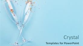  Presentation with birthday greetings - Cool new slide set with champagne glasses and sweets holiday template christmas birthday or valentines'day over blue background top view with space for your greetings flat lay backdrop and a light blue colored foreground