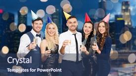  Presentation with party lights - Presentation design featuring champagne glasses at birthday background and a ocean colored foreground