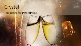  Presentation with champagne - PPT theme with abstract nature bokeh blurred background for the design advertising your text on backdrop in copy space background and a soft green colored foreground