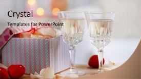 Presentation with romantic gift - PPT layouts featuring champagne glasses gift box background and a soft green colored foreground