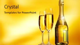  Presentation with champagne - Audience pleasing PPT theme consisting of champagne glasses on celebration table backdrop and a  colored foreground